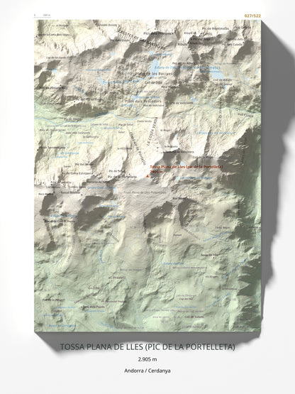 Mapa de relieve de Tossa Plana de Lles (pic de la Portelleta), 2905 m, Andorra · Cerdanya, lámina 100 Cims de Trobart 30 × 40 cm.