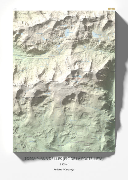 Mapa de relieve de Tossa Plana de Lles (pic de la Portelleta), 2905 m, Andorra · Cerdanya, lámina 100 Cims de Trobart 50 × 70 cm.