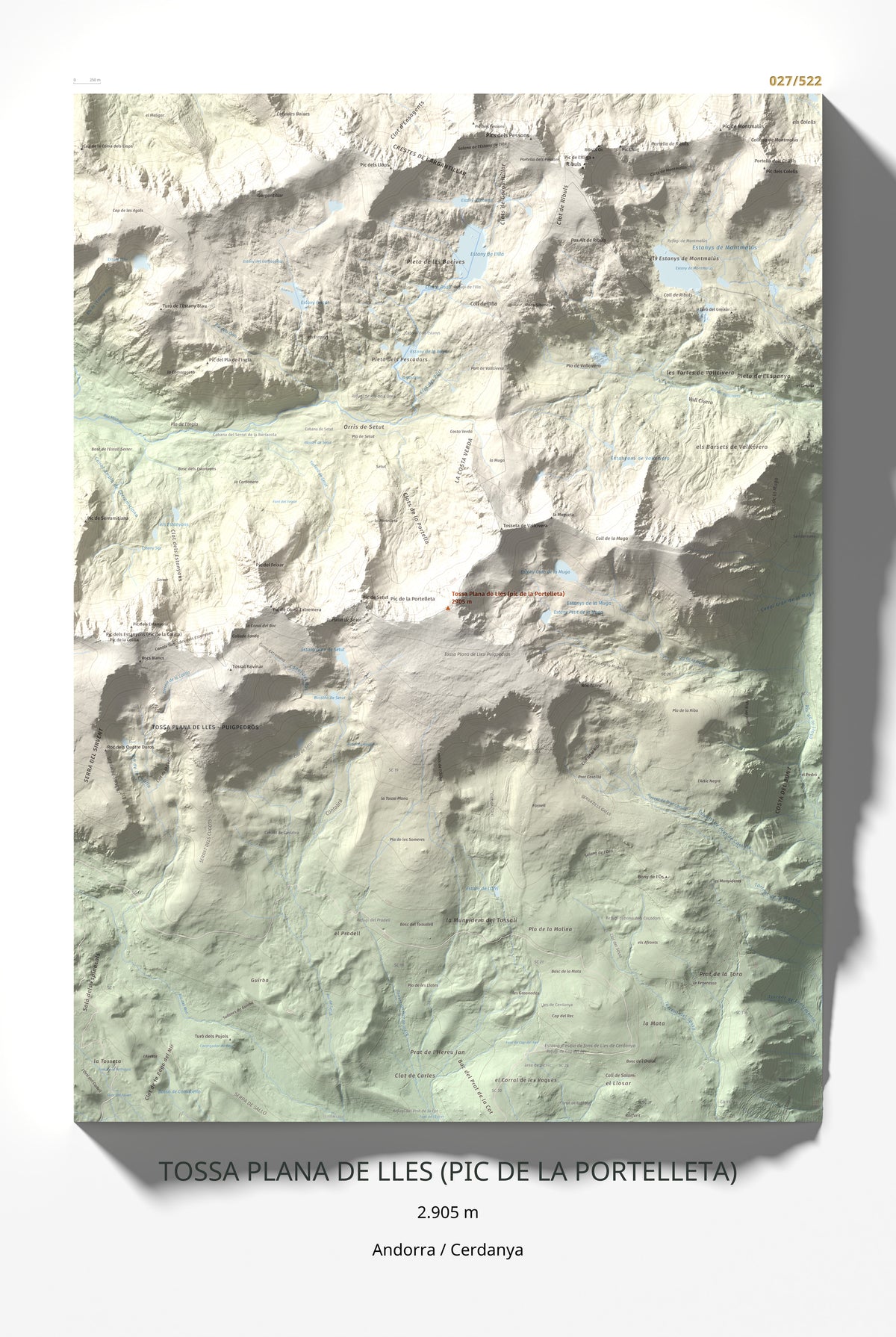 Mapa de relieve de Tossa Plana de Lles (pic de la Portelleta), 2905 m, Andorra · Cerdanya, lámina 100 Cims de Trobart 61 × 91 cm.