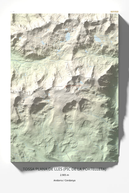 Mapa de relieve de Tossa Plana de Lles (pic de la Portelleta), 2905 m, Andorra · Cerdanya, lámina 100 Cims de Trobart 61 × 91 cm.
