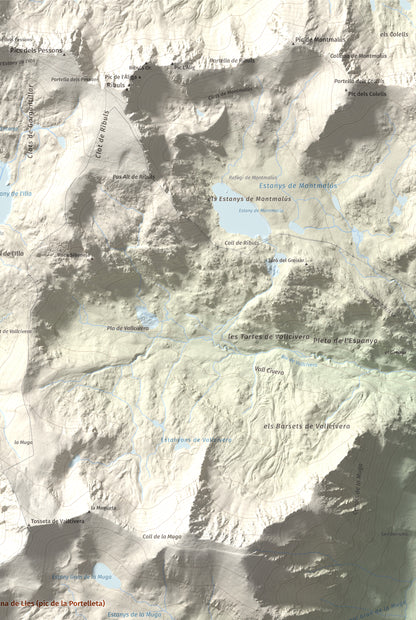 Mapa de relieve de Tossa Plana de Lles (pic de la Portelleta), 2905 m, Andorra · Cerdanya, lámina 100 Cims de Trobart. Detalle de la zona superior derecha. 61 × 91 cm.