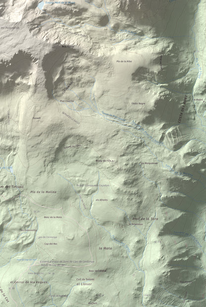 Mapa de relieve de Tossa Plana de Lles (pic de la Portelleta), 2905 m, Andorra · Cerdanya, lámina 100 Cims de Trobart. Detalle de la zona inferior derecha. 61 × 91 cm.