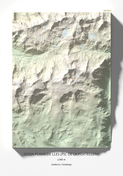 Mapa de relieve de Tossa Plana de Lles (pic de la Portelleta), 2905 m, Andorra · Cerdanya, lámina 100 Cims de Trobart 70 × 100 cm.