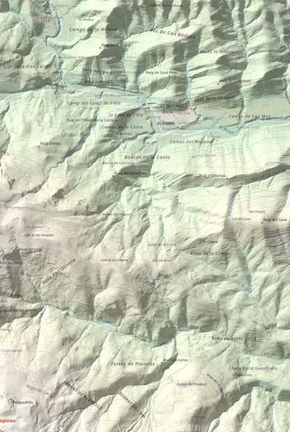 Mapa de relieve de Tossa d'Espinau, 1087 m, Alt Empordà · Garrotxa, lámina 100 Cims de Trobart. Detalle de la zona superior derecha. 61 × 91 cm.