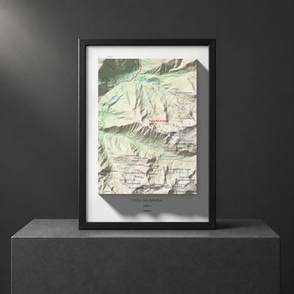 Mapa de relieve de Tossa del Braibal, 2657 m, Andorra, lámina 100 Cims de Trobart. Presentación enmarcada. 21 × 30 cm.