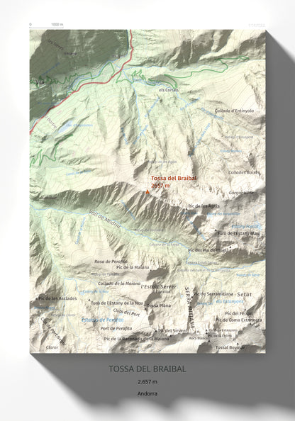 Mapa de relieve de Tossa del Braibal, 2657 m, Andorra, lámina 100 Cims de Trobart 21 × 30 cm.