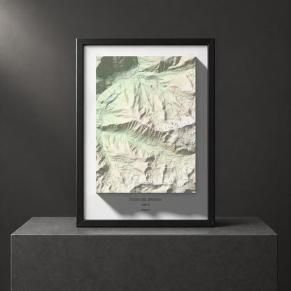 Mapa de relieve de Tossa del Braibal, 2657 m, Andorra, lámina 100 Cims de Trobart. Presentación enmarcada. 50 × 70 cm.