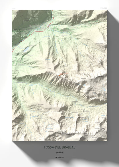 Mapa de relieve de Tossa del Braibal, 2657 m, Andorra, lámina 100 Cims de Trobart 50 × 70 cm.