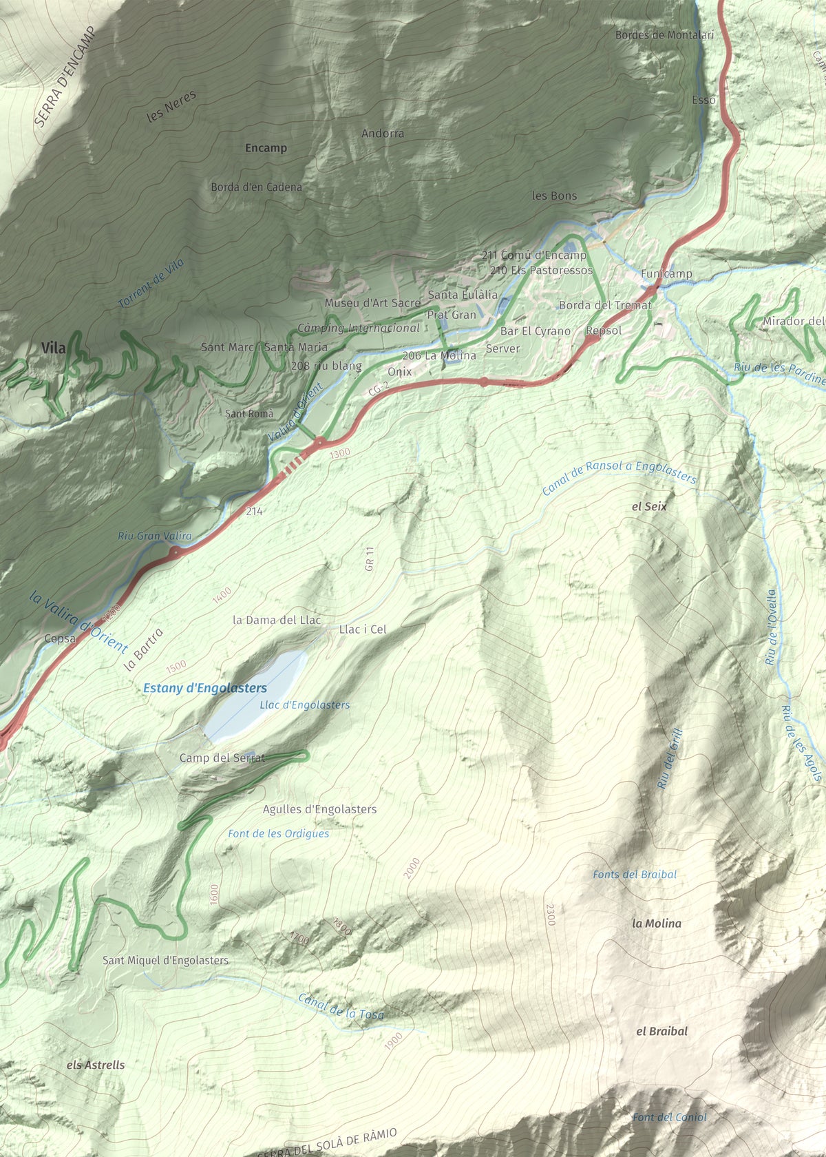 Mapa de relieve de Tossa del Braibal, 2657 m, Andorra, lámina 100 Cims de Trobart. Detalle de la zona superior izquierda. 50 × 70 cm.