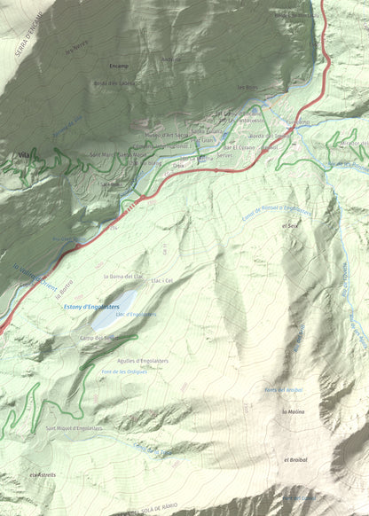 Mapa de relieve de Tossa del Braibal, 2657 m, Andorra, lámina 100 Cims de Trobart. Detalle de la zona superior izquierda. 50 × 70 cm.