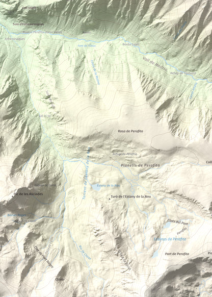Mapa de relieve de Tossa del Braibal, 2657 m, Andorra, lámina 100 Cims de Trobart. Detalle de la zona inferior izquierda. 50 × 70 cm.