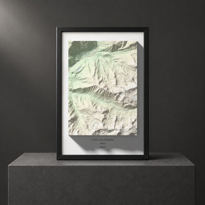 Mapa de relieve de Tossa del Braibal, 2657 m, Andorra, lámina 100 Cims de Trobart. Presentación enmarcada. 61 × 91 cm.