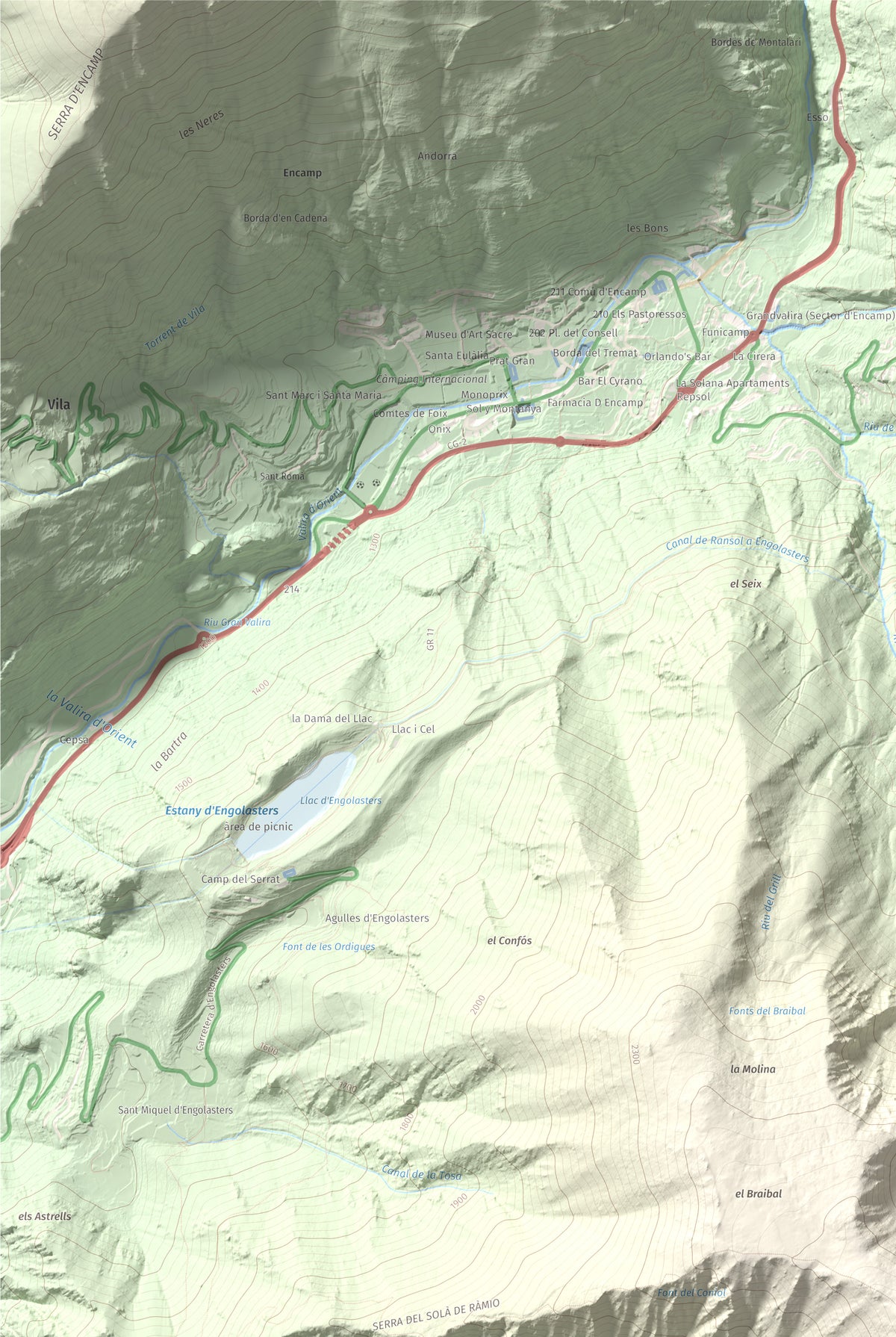 Mapa de relieve de Tossa del Braibal, 2657 m, Andorra, lámina 100 Cims de Trobart. Detalle de la zona superior izquierda. 61 × 91 cm.