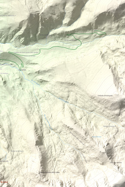 Mapa de relieve de Tossa del Braibal, 2657 m, Andorra, lámina 100 Cims de Trobart. Detalle de la zona superior derecha. 61 × 91 cm.