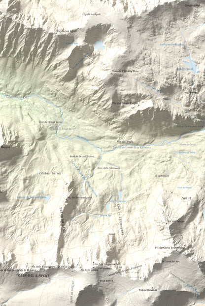 Mapa de relieve de Tossa del Braibal, 2657 m, Andorra, lámina 100 Cims de Trobart. Detalle de la zona inferior derecha. 61 × 91 cm.