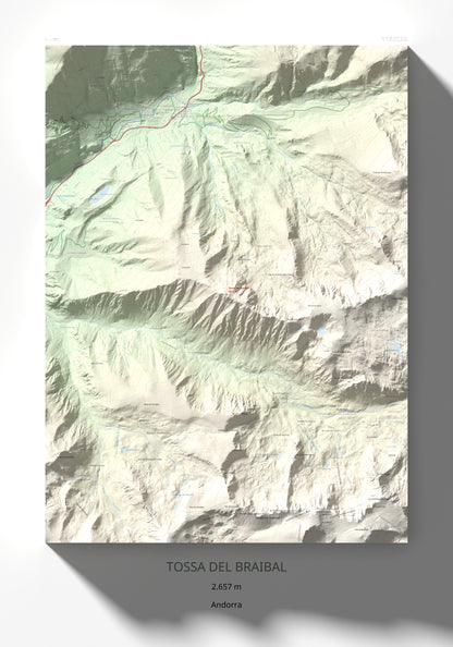 Mapa de relieve de Tossa del Braibal, 2657 m, Andorra, lámina 100 Cims de Trobart 70 × 100 cm.
