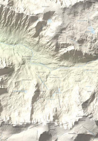 Mapa de relieve de Tossa del Braibal, 2657 m, Andorra, lámina 100 Cims de Trobart. Detalle de la zona inferior derecha. 70 × 100 cm.