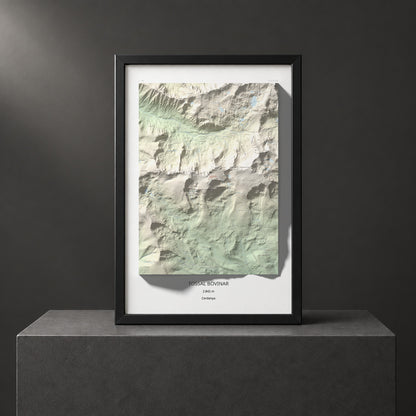 Mapa de relieve de Tossal Bovinar, 2842 m, Cerdanya, lámina 100 Cims de Trobart. Presentación enmarcada. 61 × 91 cm.