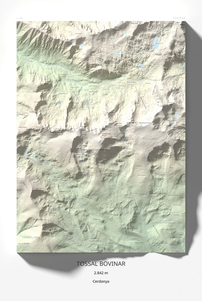 Mapa de relieve de Tossal Bovinar, 2842 m, Cerdanya, lámina 100 Cims de Trobart 61 × 91 cm.