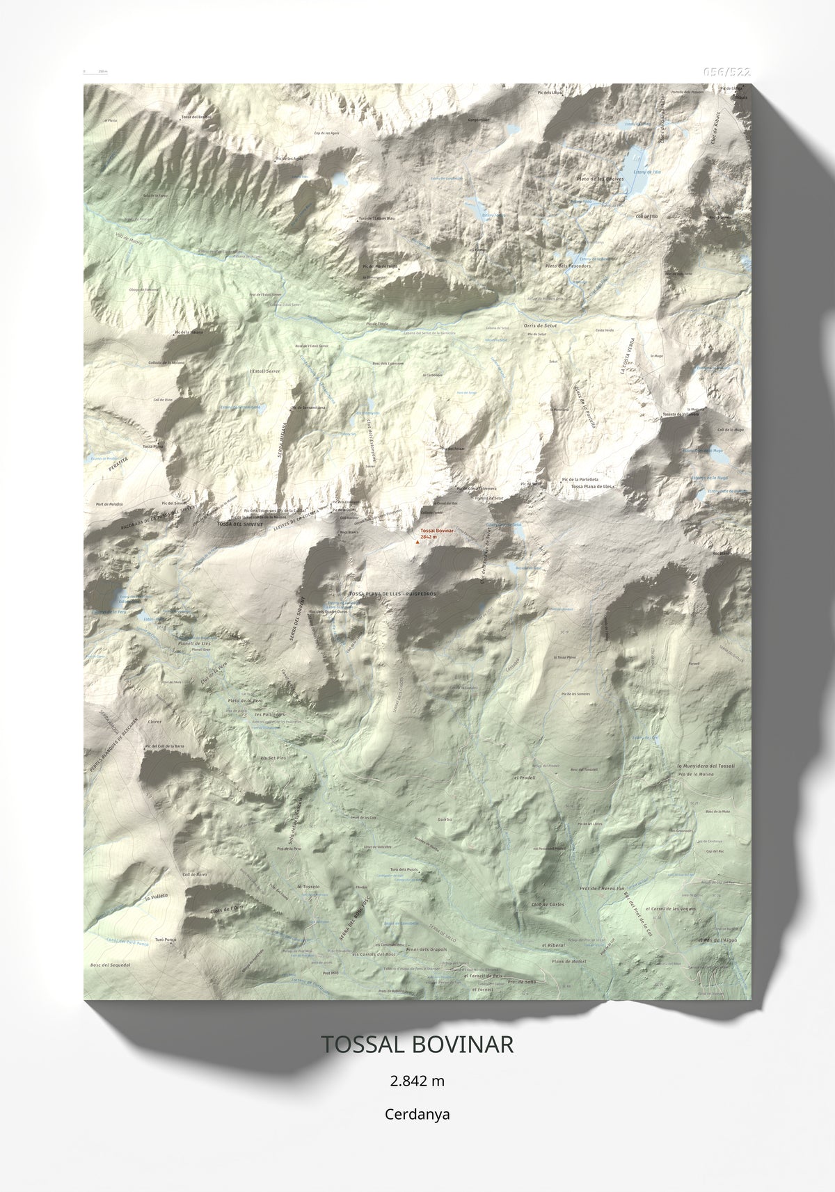 Mapa de relieve de Tossal Bovinar, 2842 m, Cerdanya, lámina 100 Cims de Trobart 70 × 100 cm.