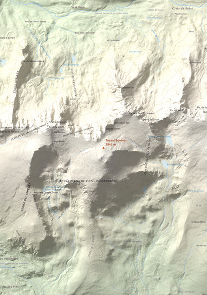 Mapa de relieve de Tossal Bovinar, 2842 m, Cerdanya, lámina 100 Cims de Trobart. Detalle de la zona central. 70 × 100 cm.