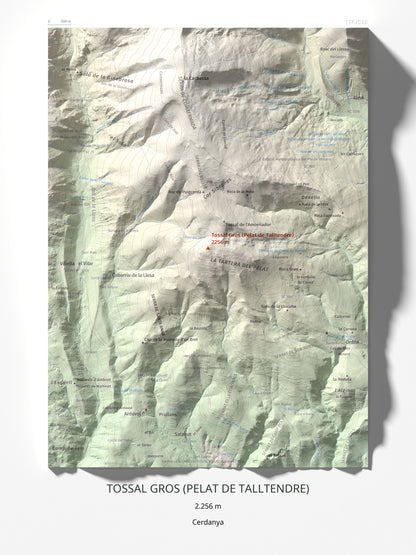 Mapa de relieve de Tossal Gros (Pelat de Talltendre), 2256 m, Cerdanya, lámina 100 Cims de Trobart 30 × 40 cm.