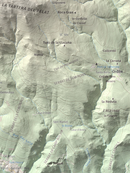 Mapa de relieve de Tossal Gros (Pelat de Talltendre), 2256 m, Cerdanya, lámina 100 Cims de Trobart. Detalle de la zona inferior derecha. 30 × 40 cm.