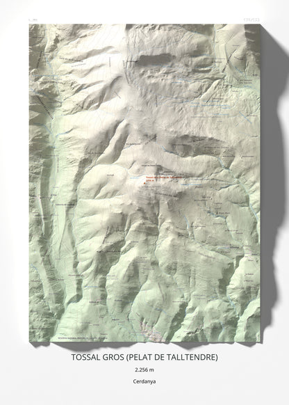 Mapa de relieve de Tossal Gros (Pelat de Talltendre), 2256 m, Cerdanya, lámina 100 Cims de Trobart 50 × 70 cm.