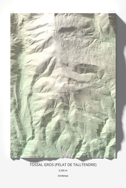 Mapa de relieve de Tossal Gros (Pelat de Talltendre), 2256 m, Cerdanya, lámina 100 Cims de Trobart 61 × 91 cm.