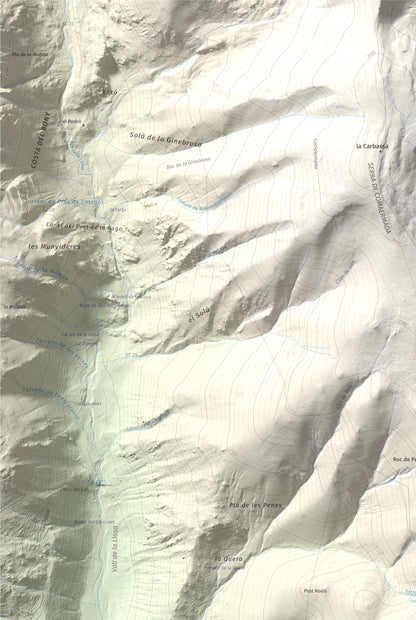 Mapa de relieve de Tossal Gros (Pelat de Talltendre), 2256 m, Cerdanya, lámina 100 Cims de Trobart. Detalle de la zona superior izquierda. 61 × 91 cm.