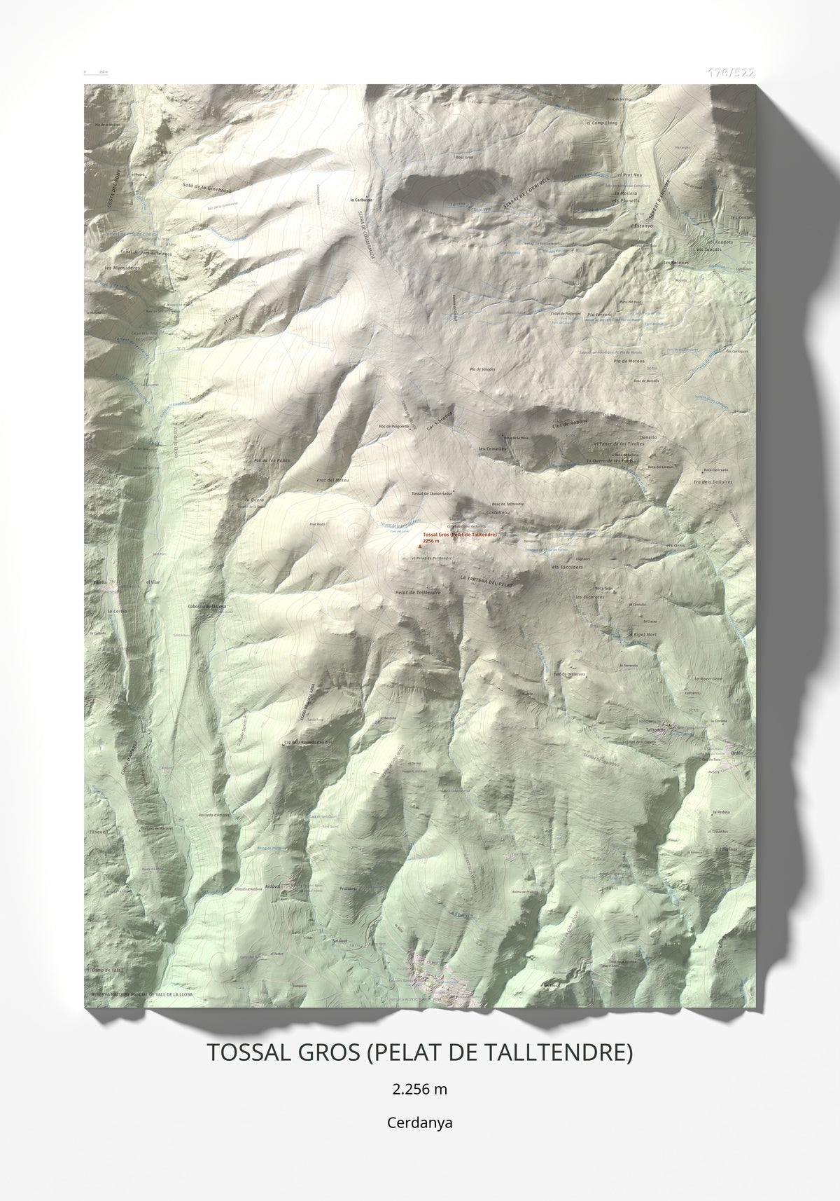 Mapa de relieve de Tossal Gros (Pelat de Talltendre), 2256 m, Cerdanya, lámina 100 Cims de Trobart 70 × 100 cm.