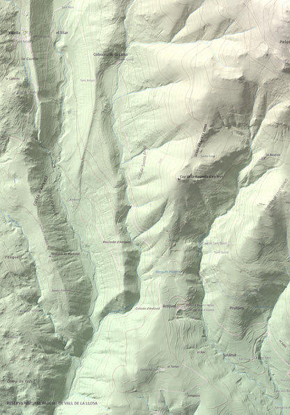 Mapa de relieve de Tossal Gros (Pelat de Talltendre), 2256 m, Cerdanya, lámina 100 Cims de Trobart. Detalle de la zona inferior izquierda. 70 × 100 cm.