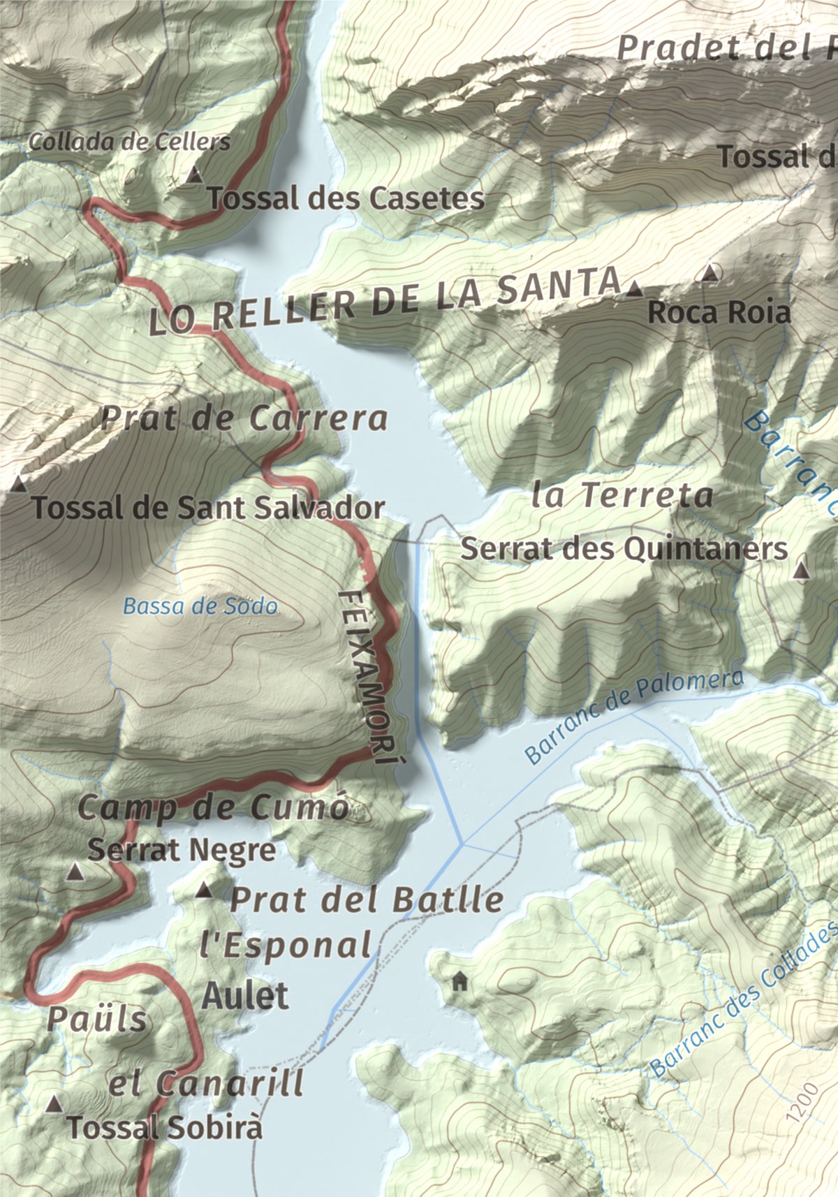 Mapa de relieve de Tossal Gros (Serra de Sant Gervàs), 1546 m, Alta Ribagorça · Pallars Jussà, lámina 100 Cims de Trobart. Detalle de la zona superior izquierda. 21 × 30 cm.