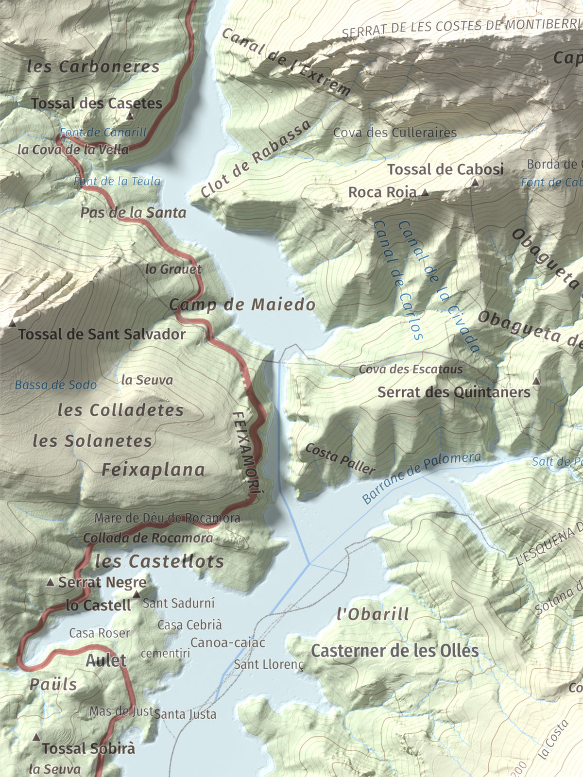 Mapa de relieve de Tossal Gros (Serra de Sant Gervàs), 1546 m, Alta Ribagorça · Pallars Jussà, lámina 100 Cims de Trobart. Detalle de la zona superior izquierda. 30 × 40 cm.