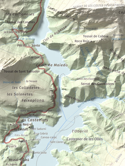 Mapa de relieve de Tossal Gros (Serra de Sant Gervàs), 1546 m, Alta Ribagorça · Pallars Jussà, lámina 100 Cims de Trobart. Detalle de la zona superior izquierda. 30 × 40 cm.