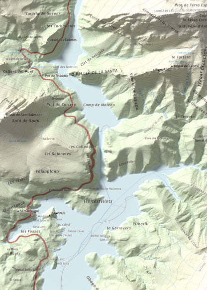 Mapa de relieve de Tossal Gros (Serra de Sant Gervàs), 1546 m, Alta Ribagorça · Pallars Jussà, lámina 100 Cims de Trobart. Detalle de la zona superior izquierda. 50 × 70 cm.
