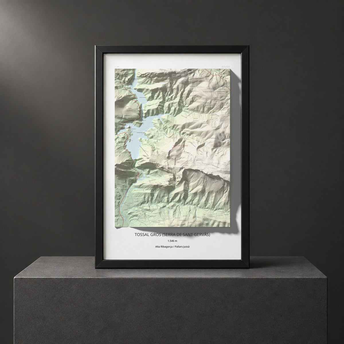 Mapa de relieve de Tossal Gros (Serra de Sant Gervàs), 1546 m, Alta Ribagorça · Pallars Jussà, lámina 100 Cims de Trobart. Presentación enmarcada. 61 × 91 cm.
