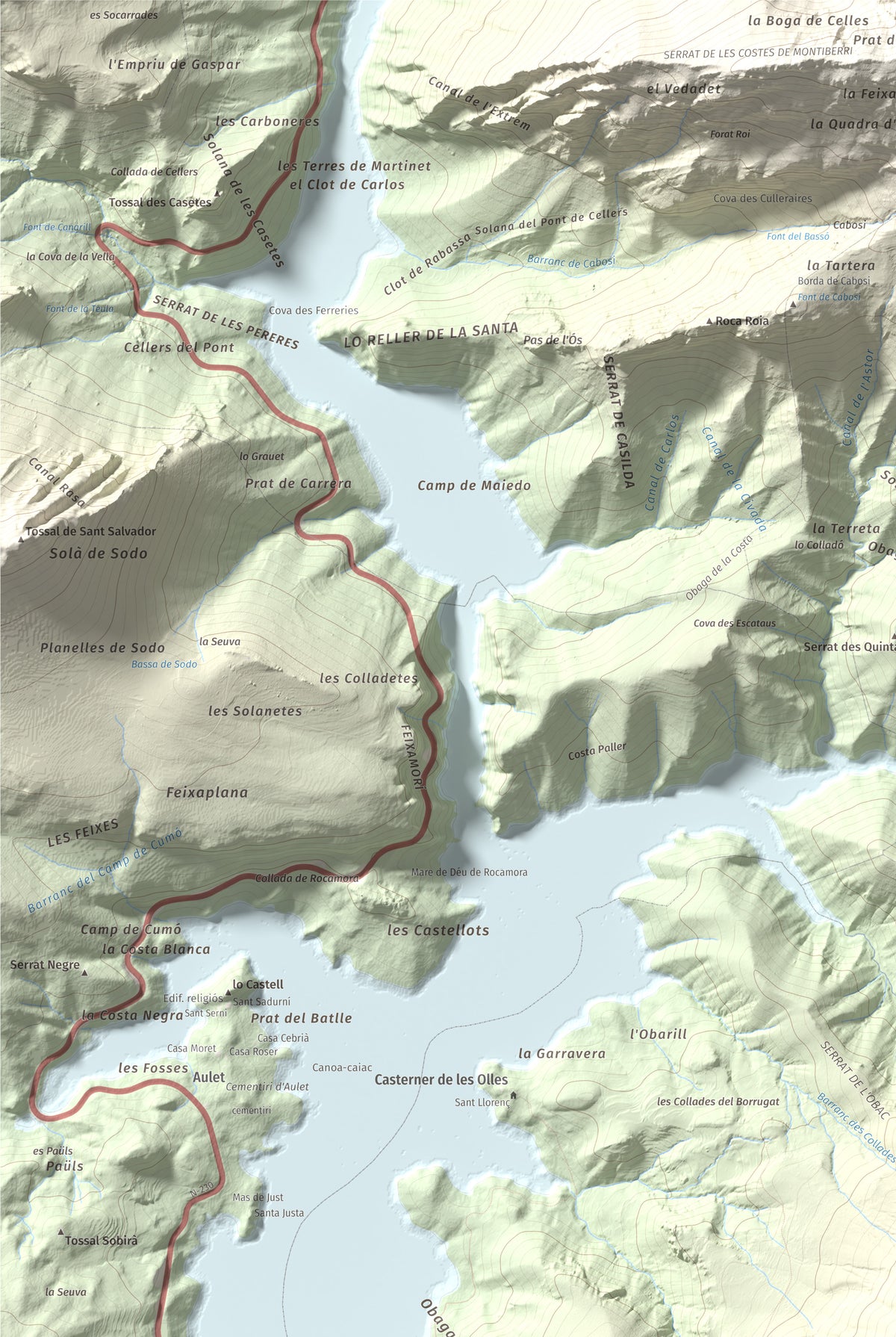 Mapa de relieve de Tossal Gros (Serra de Sant Gervàs), 1546 m, Alta Ribagorça · Pallars Jussà, lámina 100 Cims de Trobart. Detalle de la zona superior izquierda. 61 × 91 cm.