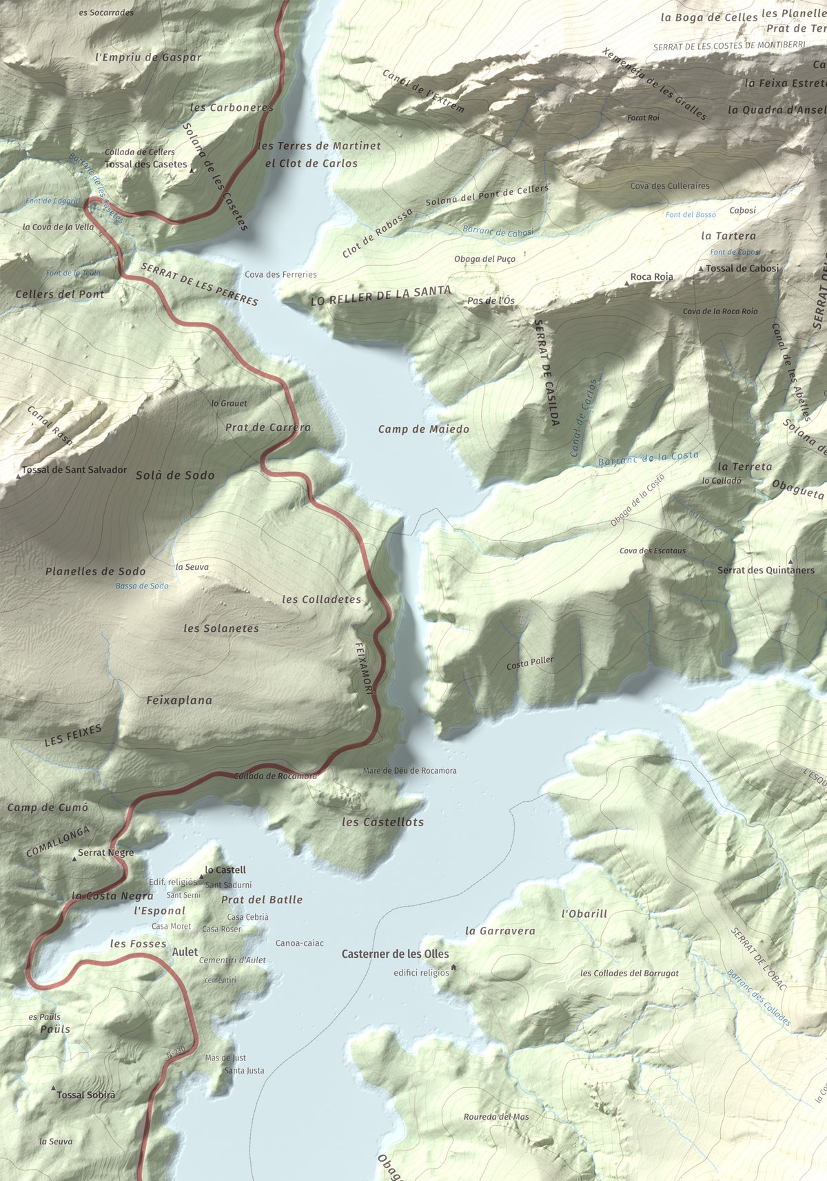 Mapa de relieve de Tossal Gros (Serra de Sant Gervàs), 1546 m, Alta Ribagorça · Pallars Jussà, lámina 100 Cims de Trobart. Detalle de la zona superior izquierda. 70 × 100 cm.