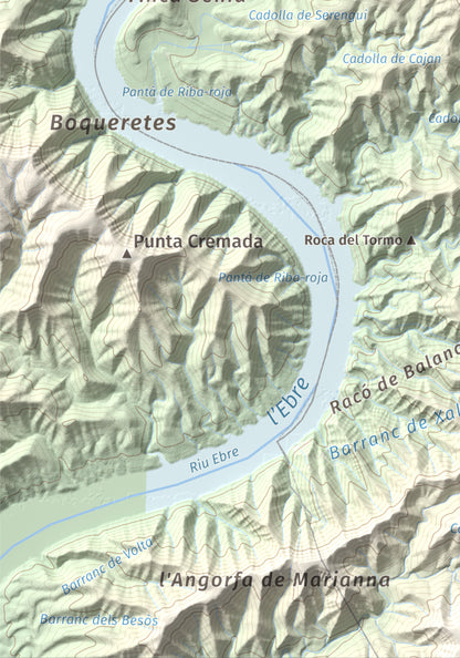 Mapa de relieve de Tossal Gros d'Almatret, 346 m, Segrià, lámina 100 Cims de Trobart. Detalle de la zona inferior izquierda. 21 × 30 cm.