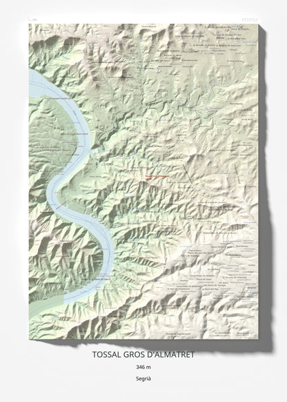 Mapa de relieve de Tossal Gros d'Almatret, 346 m, Segrià, lámina 100 Cims de Trobart 50 × 70 cm.