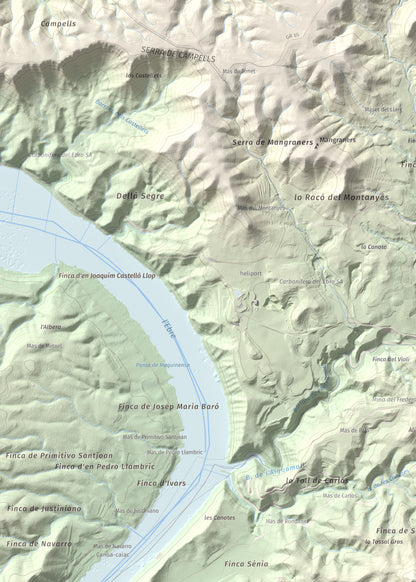 Mapa de relieve de Tossal Gros d'Almatret, 346 m, Segrià, lámina 100 Cims de Trobart. Detalle de la zona superior izquierda. 50 × 70 cm.