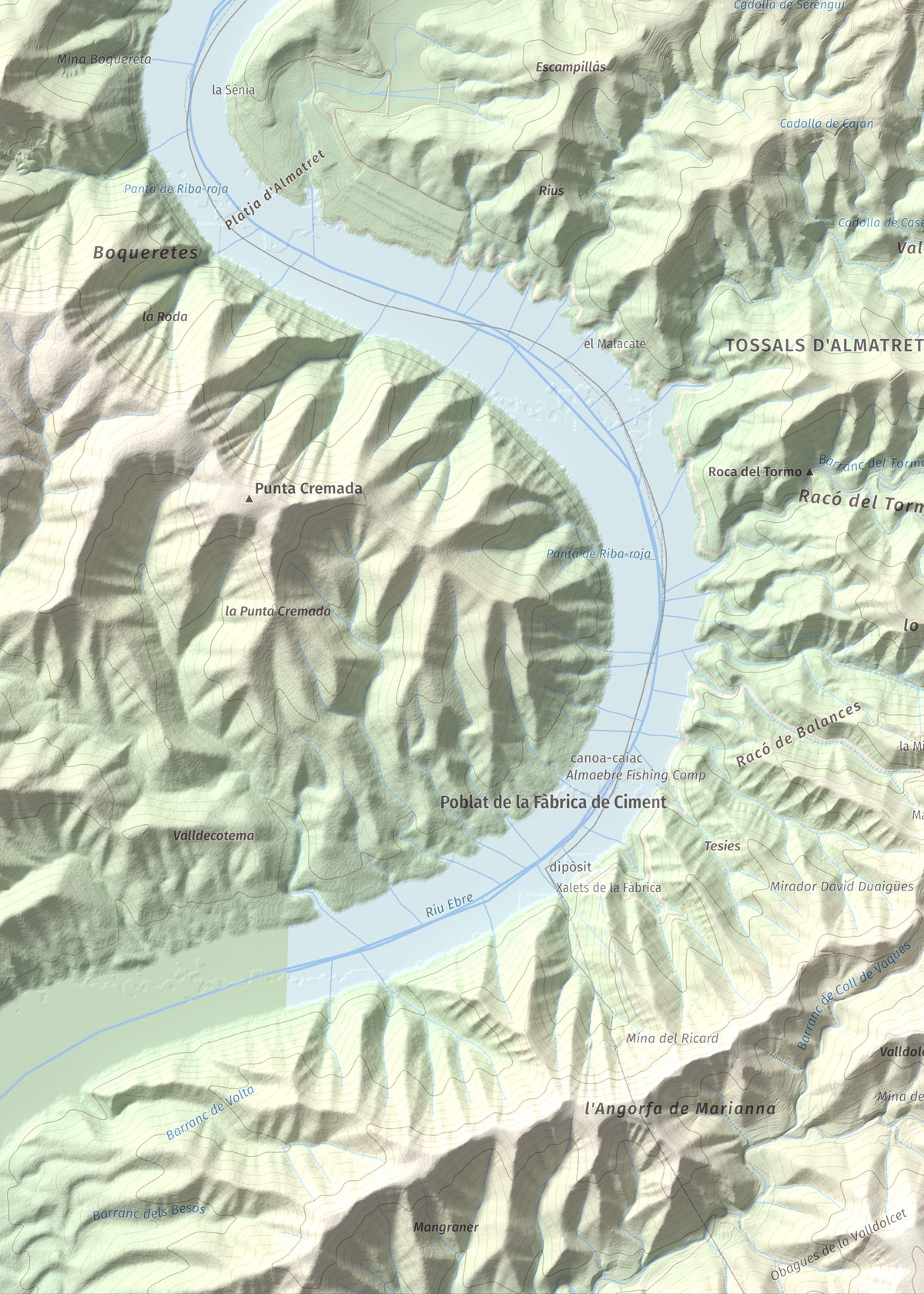 Mapa de relieve de Tossal Gros d'Almatret, 346 m, Segrià, lámina 100 Cims de Trobart. Detalle de la zona inferior izquierda. 50 × 70 cm.