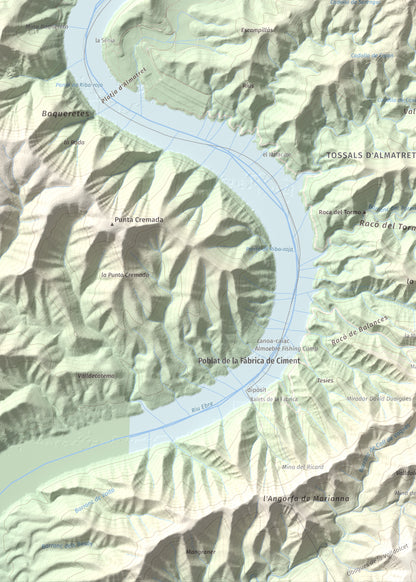 Mapa de relieve de Tossal Gros d'Almatret, 346 m, Segrià, lámina 100 Cims de Trobart. Detalle de la zona inferior izquierda. 50 × 70 cm.