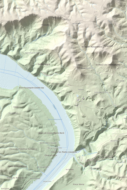 Mapa de relieve de Tossal Gros d'Almatret, 346 m, Segrià, lámina 100 Cims de Trobart. Detalle de la zona superior izquierda. 61 × 91 cm.