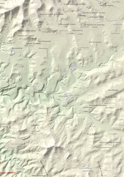 Mapa de relieve de Tossal Gros d'Almatret, 346 m, Segrià, lámina 100 Cims de Trobart. Detalle de la zona superior derecha. 70 × 100 cm.