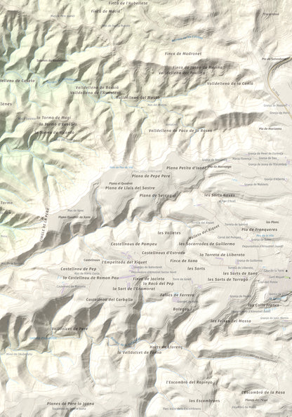 Mapa de relieve de Tossal Gros d'Almatret, 346 m, Segrià, lámina 100 Cims de Trobart. Detalle de la zona inferior derecha. 70 × 100 cm.