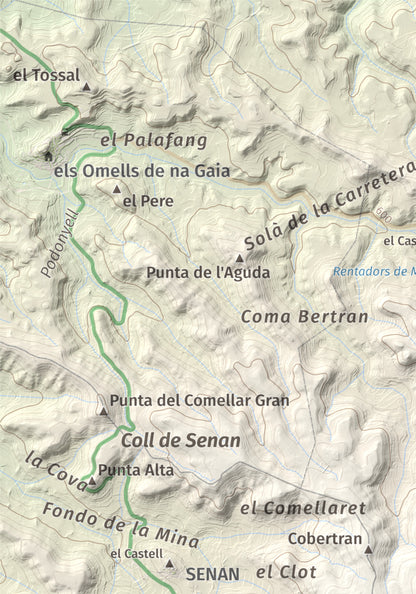 Mapa de relieve de Tossal Gros de Vallbona, 803 m, Conca de Barberà · Urgell, lámina 100 Cims de Trobart. Detalle de la zona superior izquierda. 21 × 30 cm.