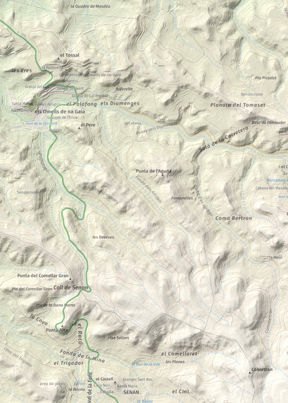 Mapa de relieve de Tossal Gros de Vallbona, 803 m, Conca de Barberà · Urgell, lámina 100 Cims de Trobart. Detalle de la zona superior izquierda. 50 × 70 cm.