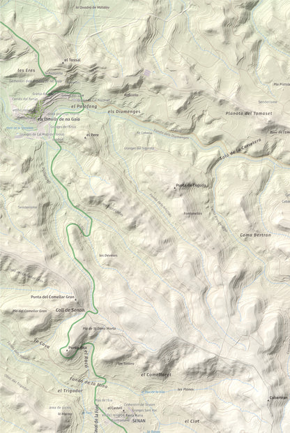 Mapa de relieve de Tossal Gros de Vallbona, 803 m, Conca de Barberà · Urgell, lámina 100 Cims de Trobart. Detalle de la zona superior izquierda. 61 × 91 cm.